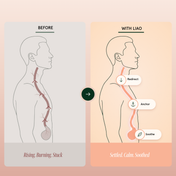Before and after illustration: acid rising up the esophagus, then settled with Liao